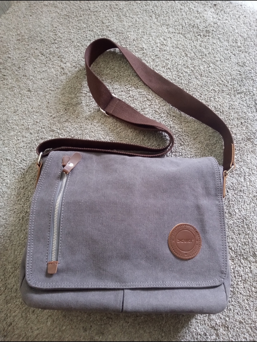 2 for $22 -Gray Canvas Messenger Bag with Brown Accents - Men